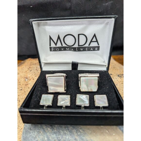 Moda Formal Tuxedo Set – Cufflinks & 4 Studs, Mother-of-Pearl, Boxed New - Picture 2 of 3